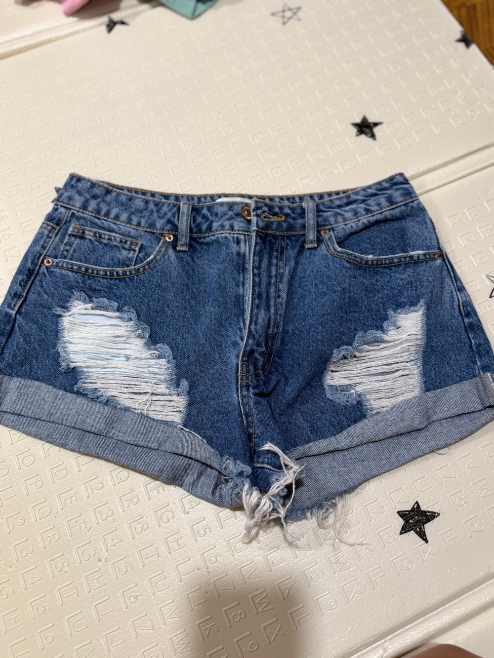 Classic Distressed Denim Shorts - Blue